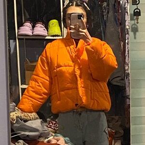 Culture Couture Orange Puffer Jacket Convertible Vest